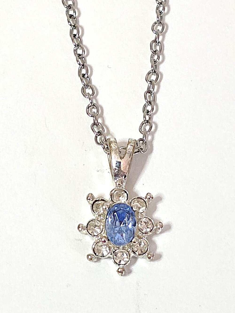 Faux diamond & sapphire pendant necklace